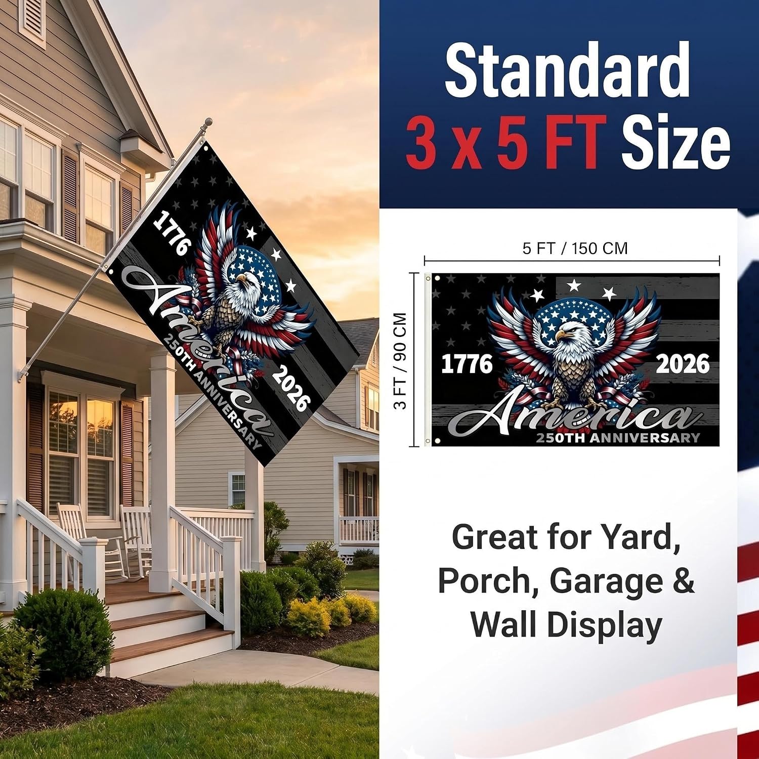 250th Anniversary USA Flag 3x5 Flags for Outside 3-Ply Double Sided Outdoor Flag– US Birthday Flag 250 Years Patriotic, Heavy Duty Fade Resistant US Birthday Flag for Yard & Front Porch