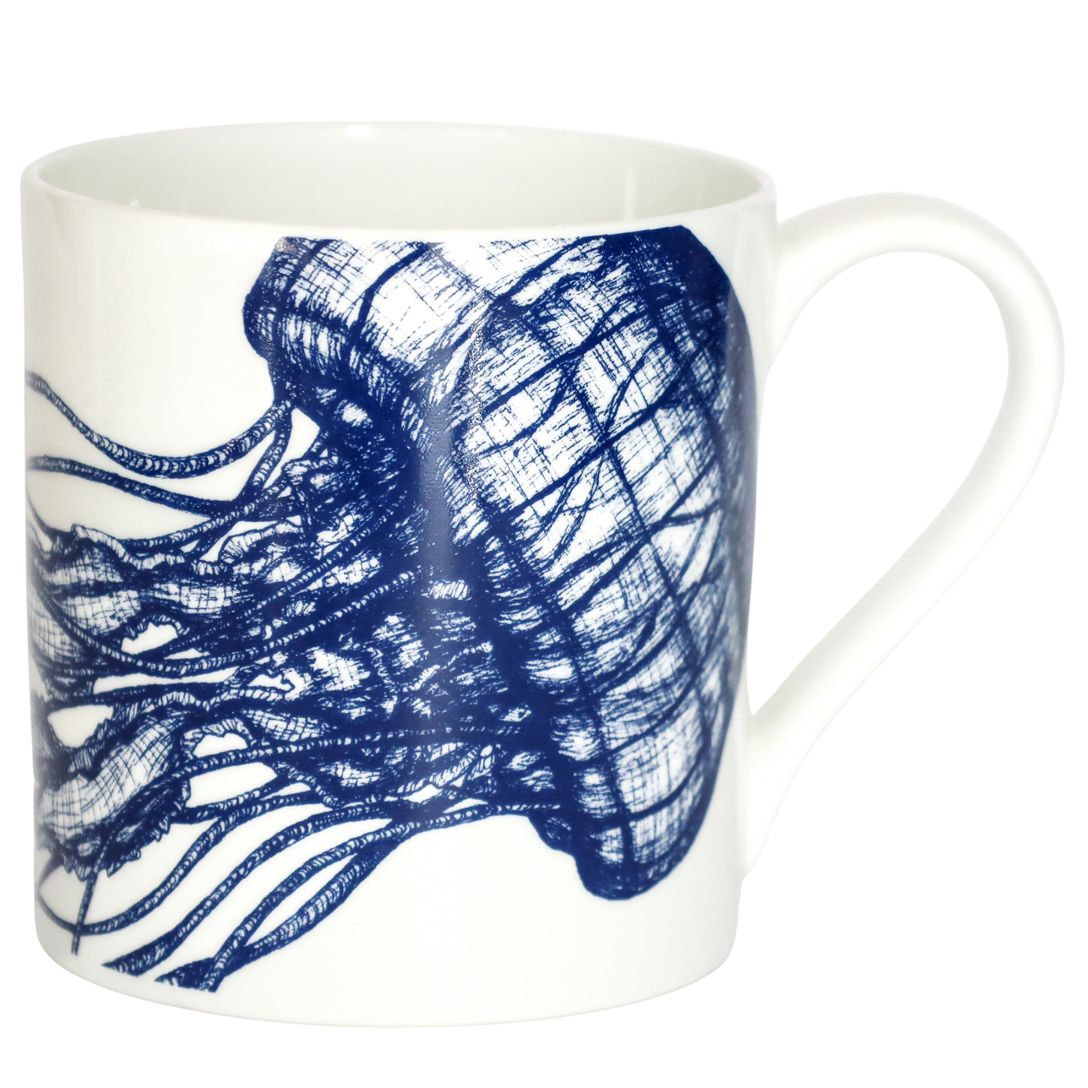 Cream Cornwall Bone China Mug - Jellyfish | Premium Tea & Coffee Mug with Hand-Drawn Sealife Artwork | Lightweight, Durable China Mug Gift for Nature, Animal & Ocean Lovers (1 x, 375 ml)