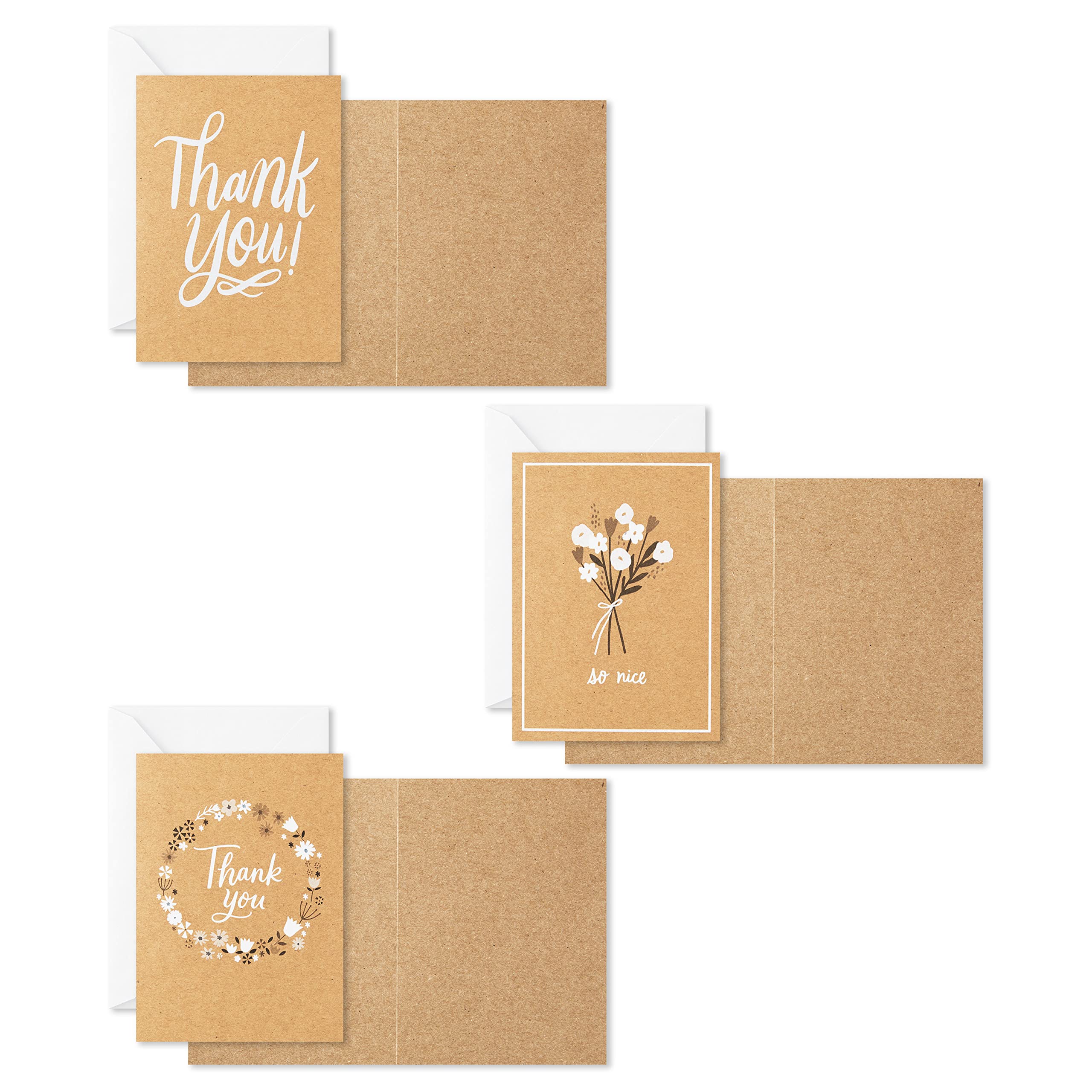 Hallmark Bulk Dankeskarten – 100 Stück Blanko Mit Umschlägen, Braunes Kraftpapier Mit Blumenmuster, 10,2x14 Cm