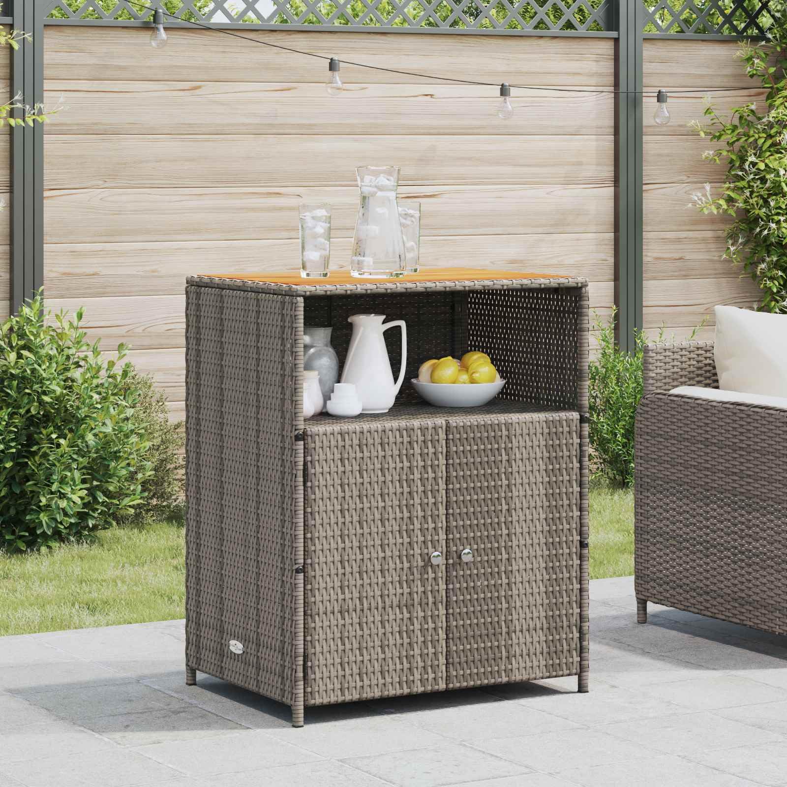 vidaXL Armadietto Grigio 70 x 50 x 87 cm Poliestere e Rattan Roly, Scaffale da Giardino e Terrazzo, Armadietto Rettangolare, Legno e Rattan Resistente, Leggero e Pratico per Esterni