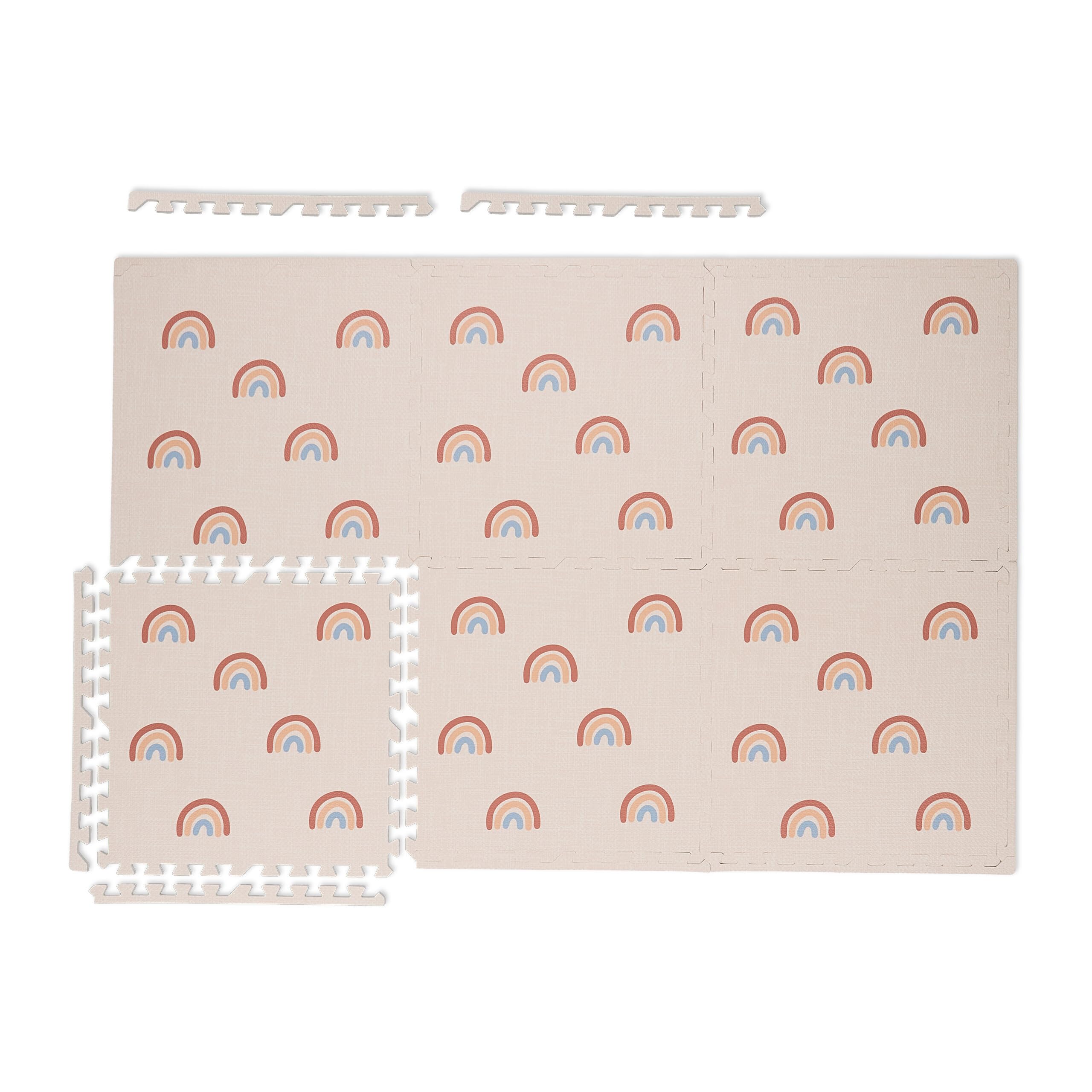 Relaxdays Puzzlematte 6er Set Spielmatte mit Rand Produkt Description: Regenbogen Kindermatte in Rosa