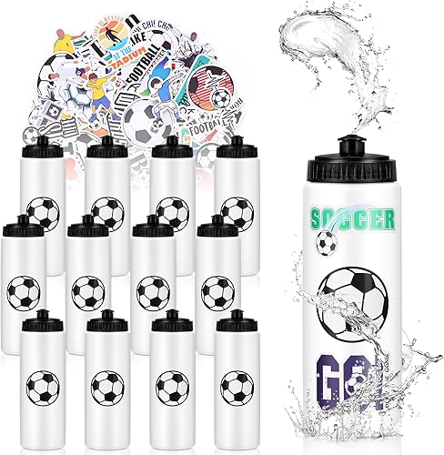 Miniatura 9 de DI QIU REN 12 botellas de agua de béisbol a granel con 300 calcomanías, botellas de agua de béisbol reutilizables de plástico de 20 onzas para