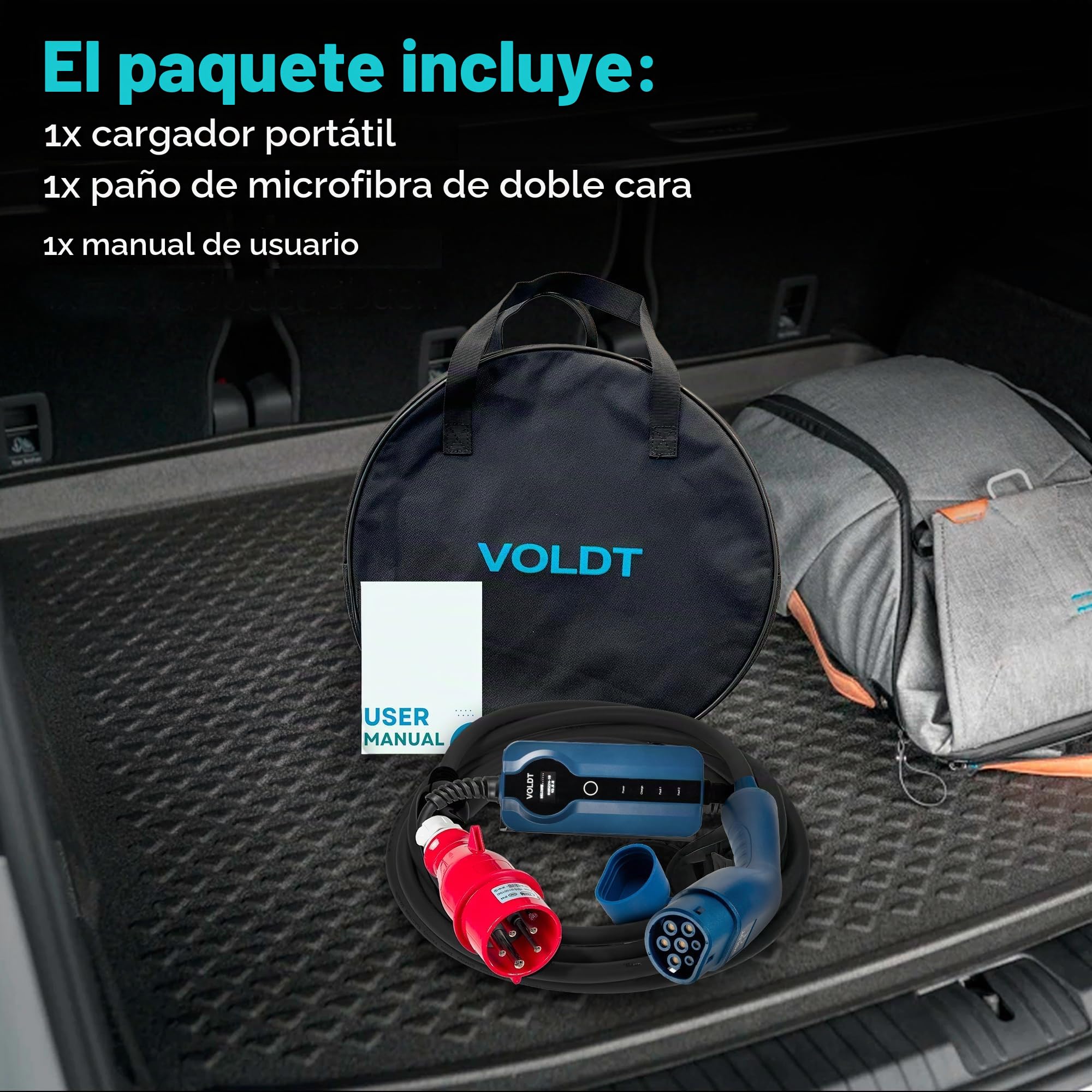 Voldt - Adaptador tipo 2 (terminal de carga) a enchufe Schuko tipo F 230V, 3,7kW, 8-16A, impermeable IP67, certificado CE/UKCA/TÜV (5 longitud)