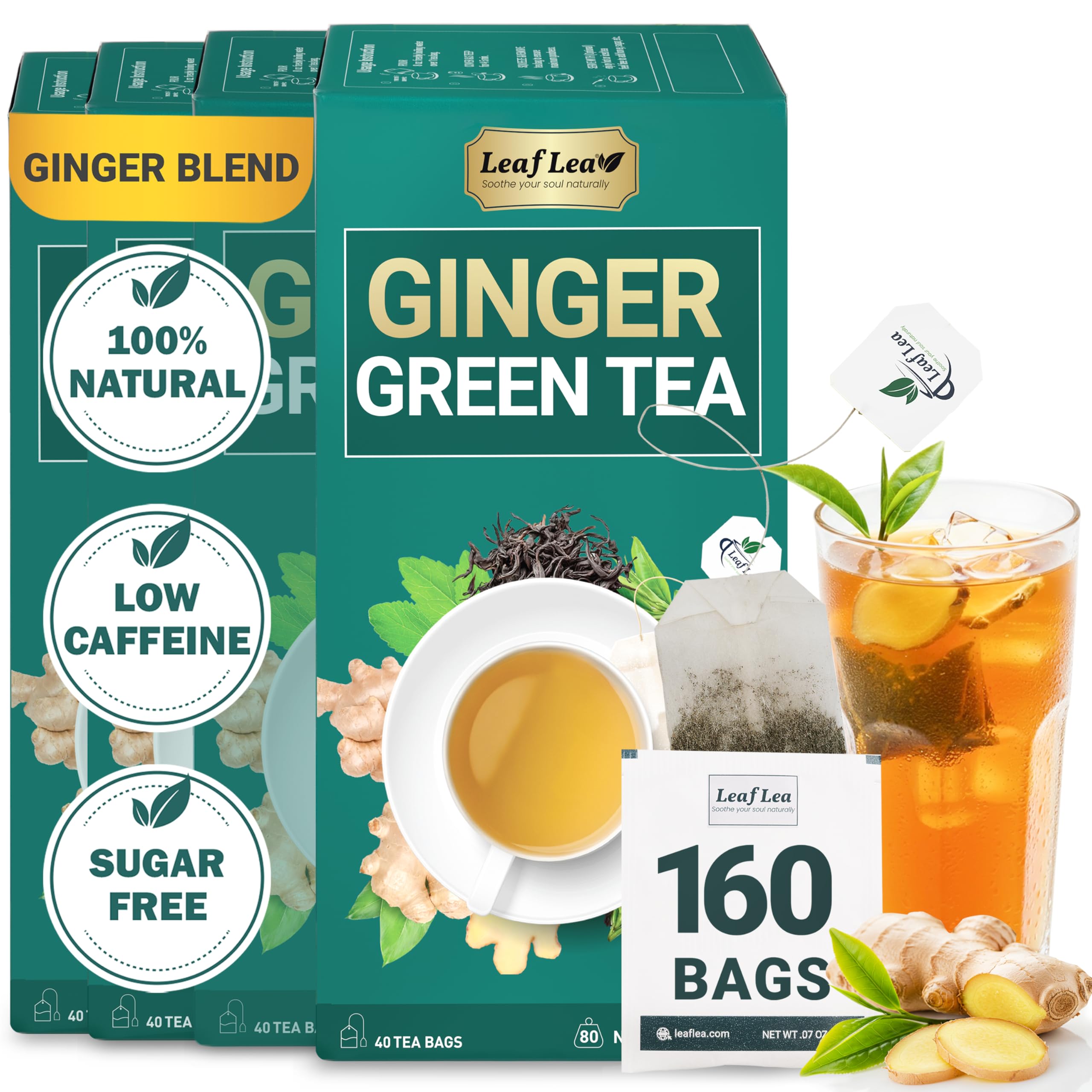 Sponsored Ad - Premium Ginger Green Tea Bags Blend, Natural Green Tea with Ginger Tea Bags, Spicy and Warming Flavor Promotes Healthy Digestion, Ideal For Gift Box | 160 Tea Bags