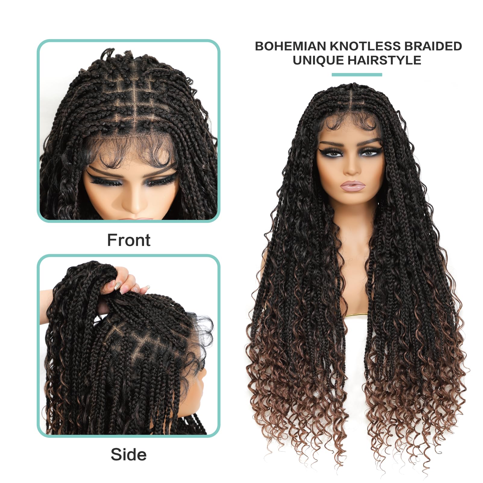 Bohemian Boho Box Braid Wig, Knotless Goddess Locs With Curly Ends - Image 3