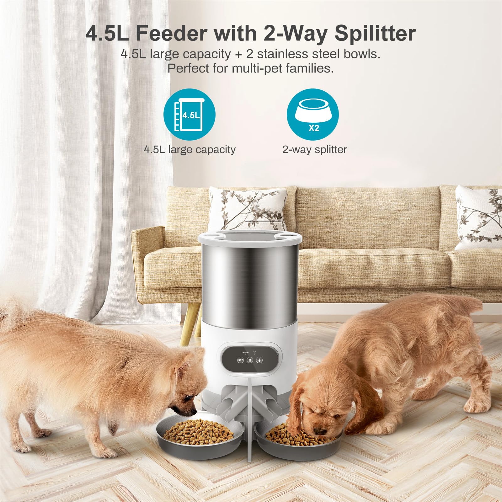 ERICAT Comedero Automático para Gatos, Dispensador De Comida para Gatos con Reproducción De Voz Y Grabadora De Voz De 10s, 4 Comidas por Día, para Gatos, Perros Grandes, Múltiples Mascotas