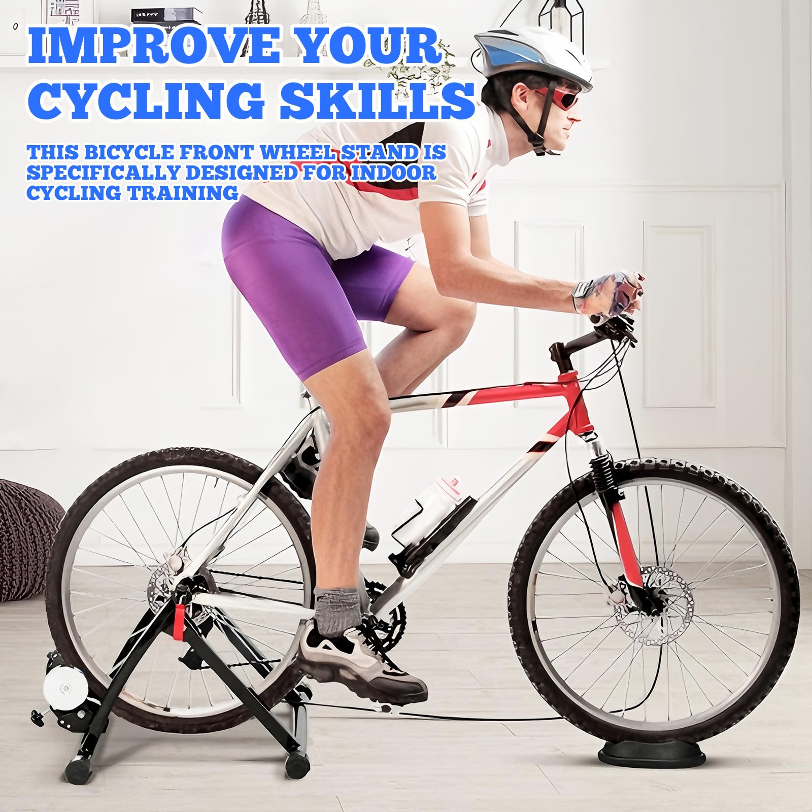 Supporto per Ruota Anteriore (2 pezzi) supporto rialzato con blocco per ruota anteriore della bicicletta, per pedalare in ambienti interni, per allenamento