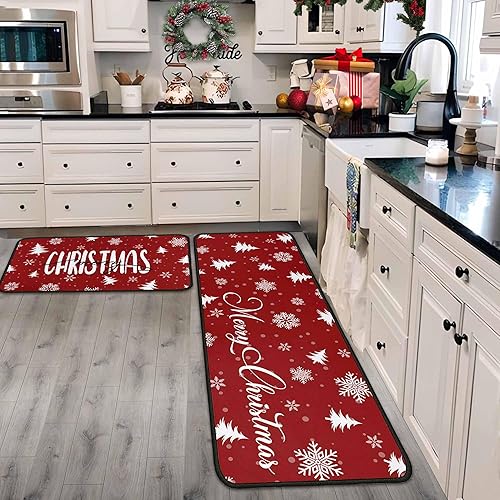 Juego de 2 alfombras y tapetes de cocina de Navidad, decoraciones navideñas para el hogar, parte trasera antideslizante, tapete de cocina de