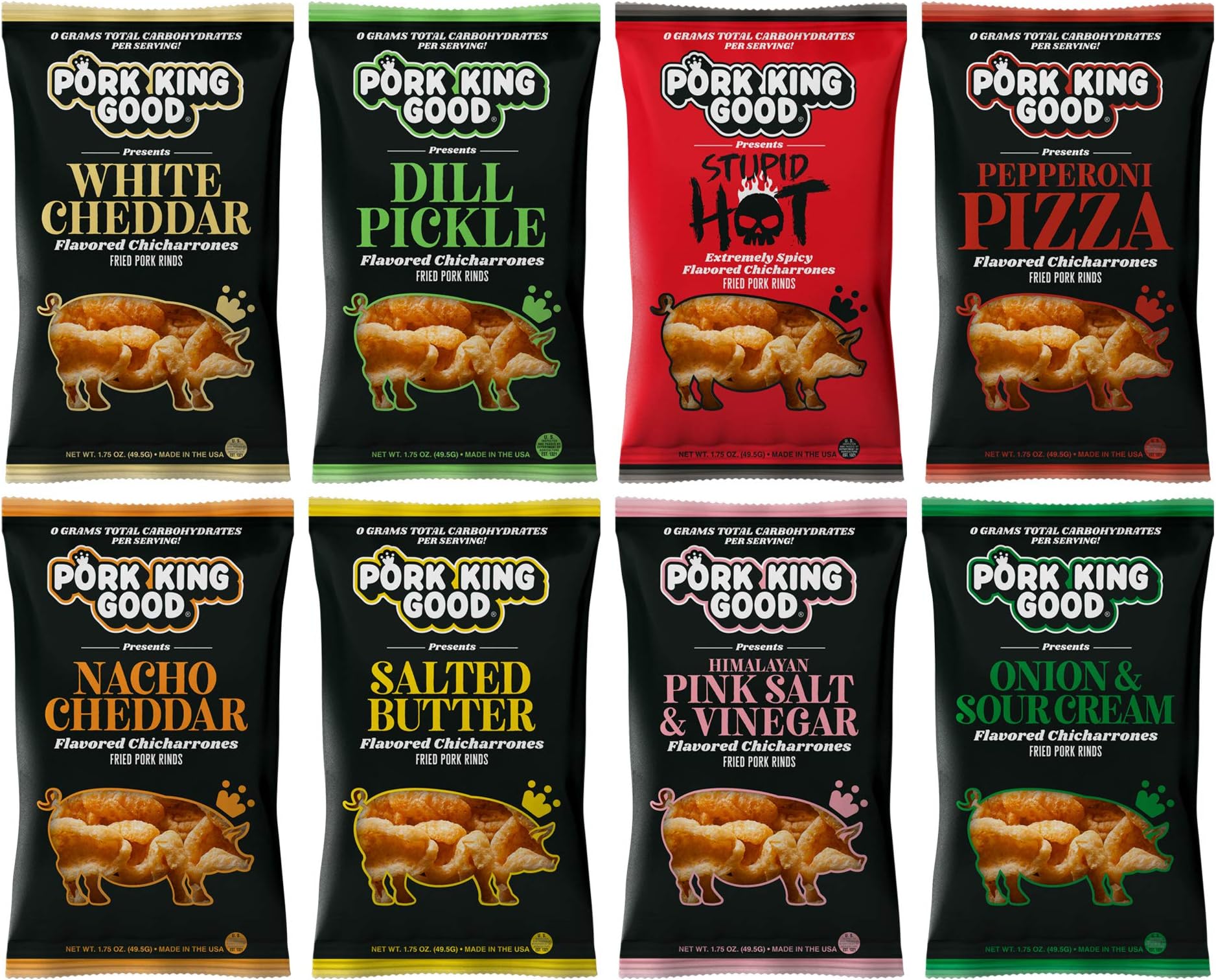 Pork King Good Pork Rinds - Variety 8 Pack (Chicharrones)