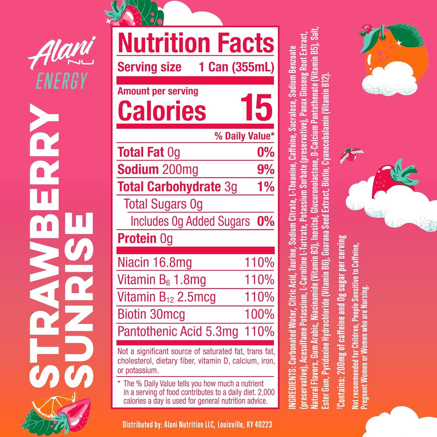 Alani Nu AMANECER DE FRESA, Bebidas Energéticas Sin Azúcar, Bajas en Calorías, 200 mg Cafeína, Biotina y Vitaminas del Complejo B, Sin Azúcar, 1 - imagen 4