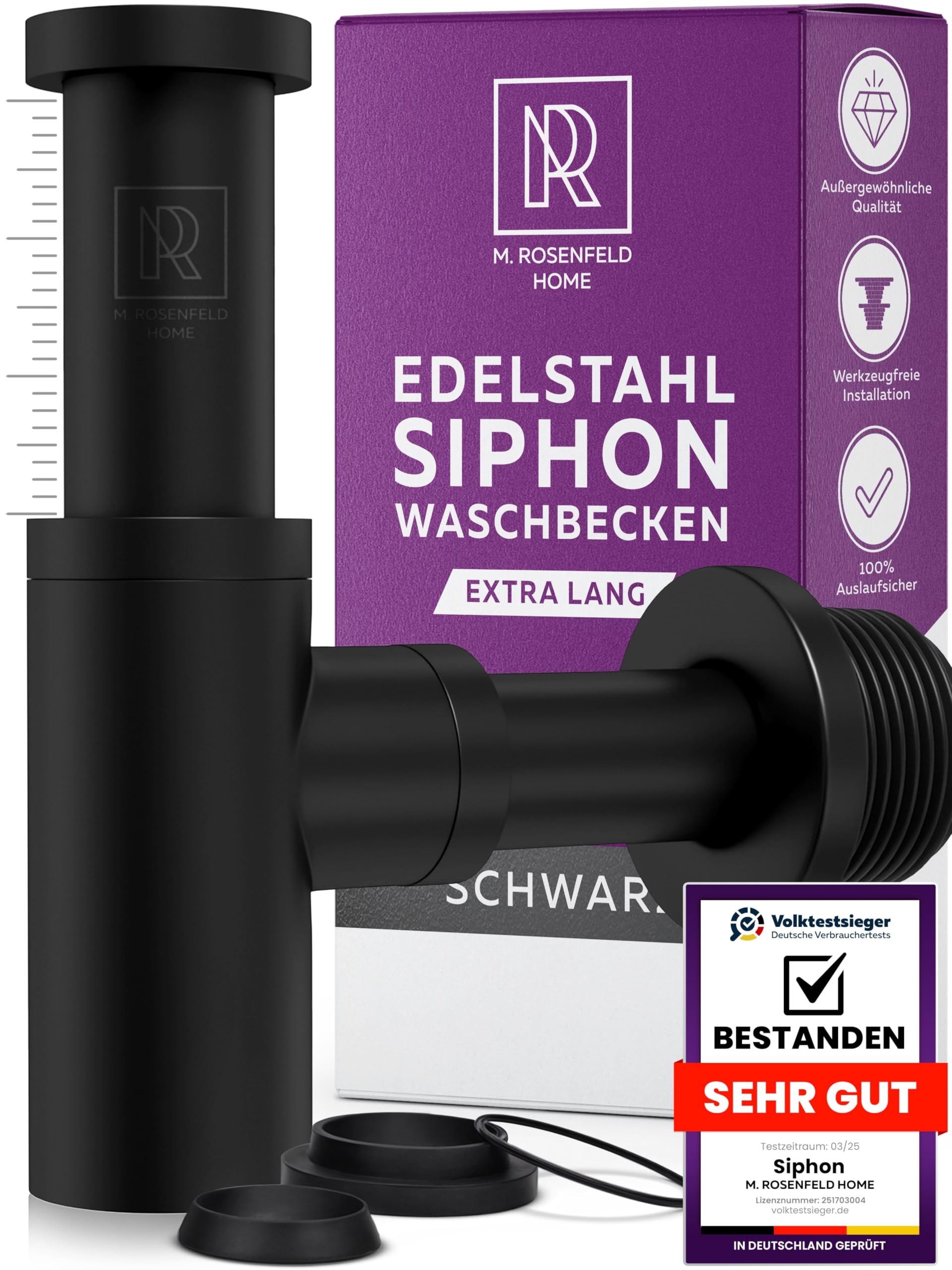 M. ROSENFELD HOME Design Siphon Waschbecken – Universeller Röhrensiphon 1 1/4