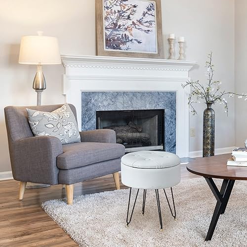 Miniatura 8 de Cpintltr Taburete moderno de piel sintética, tapizado, redondo, otomanos, multiusos, decoración del hogar, mesa de café otomana, cubierta superior