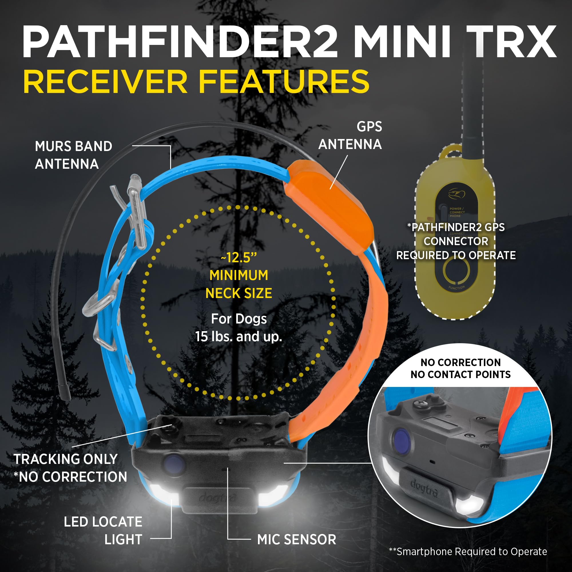 Dogtra Pathfinder 2 Mini TRX Additional Receiver Dog GPS Tracker LED Light Blue Collar SmartWatch Compatible Rechargeable Waterproof Free Offline Maps No Monthly Fee Smartphone Required - image 2