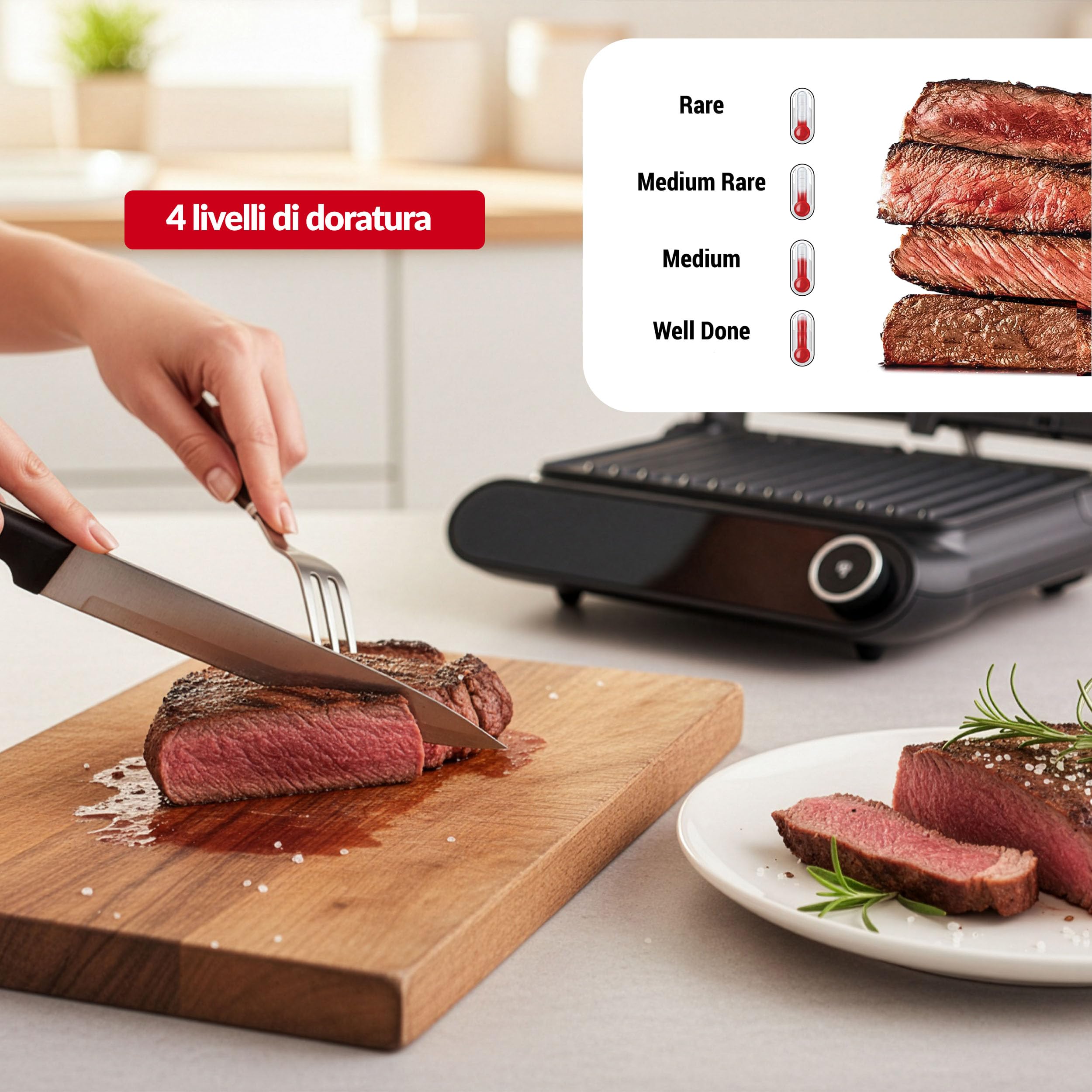 LEHMANN Bistecchiera Elettrica, 2000 W, Apertura 180°, Piastre Antiaderenti Rimovibili, 10 Programmi, Regolazione Temperatura 90-230°C, Timer 1-240 min, Griglia per Cucinare Carne, Pesce e Verdure