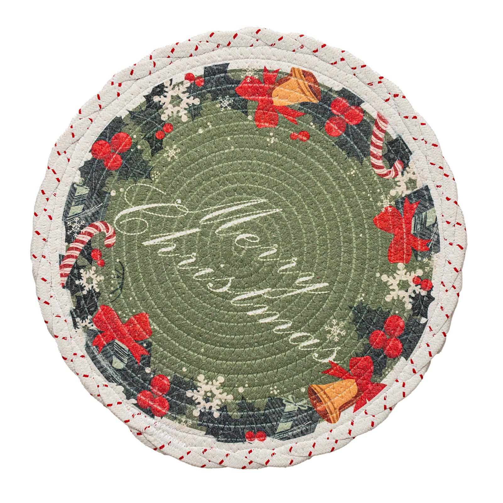 Jazuaiao Holiday Themed Round Polyester Placemat Thermals Insulated Spillproofs Easy Cleaning Dining Table Mat Decoration Round Table Pad