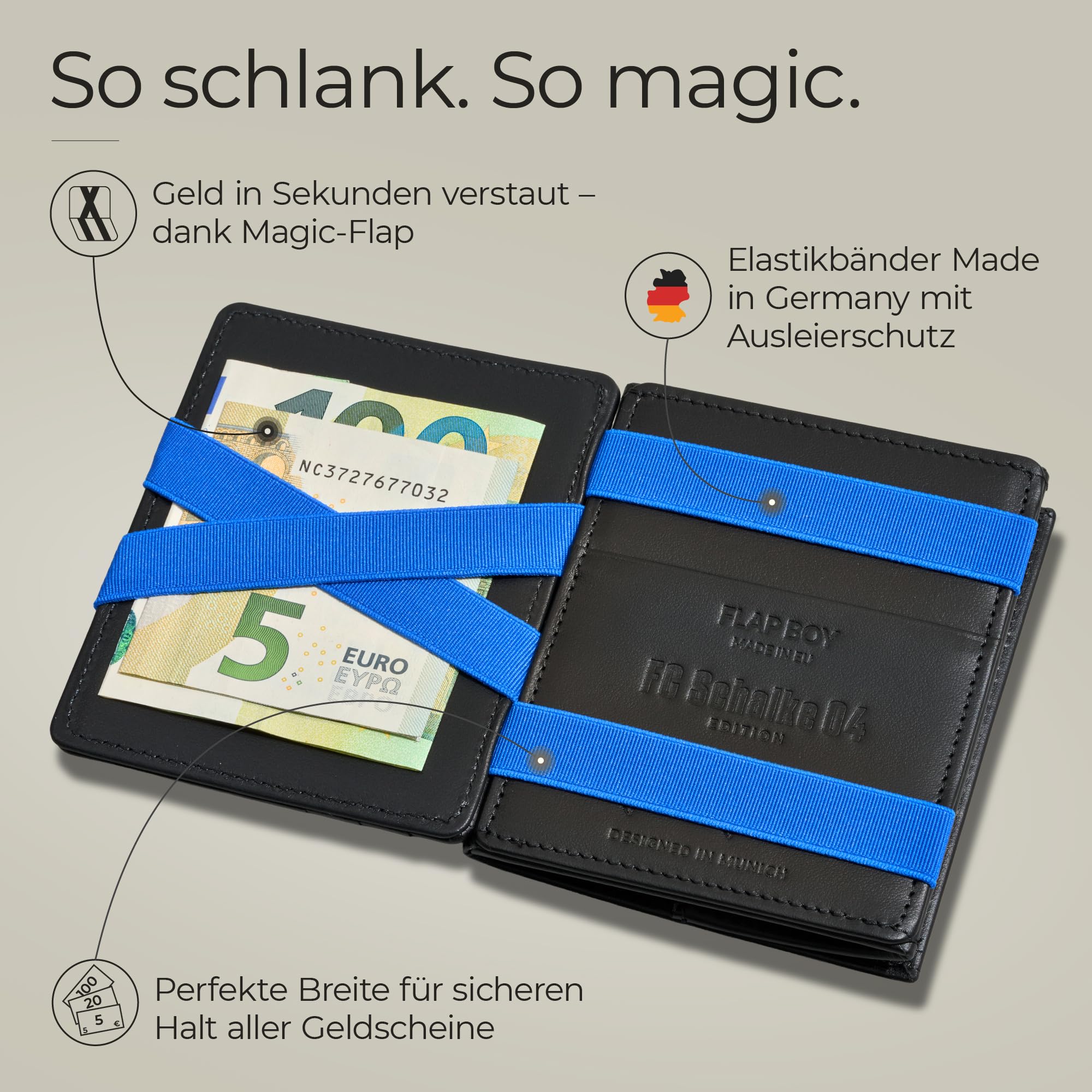 Jaimie Jacobs FC Schalke 04 X Flap Boy Magic Wallet Geldbeutel aus Leder S04 Fanartikel (Mit Münzfach)