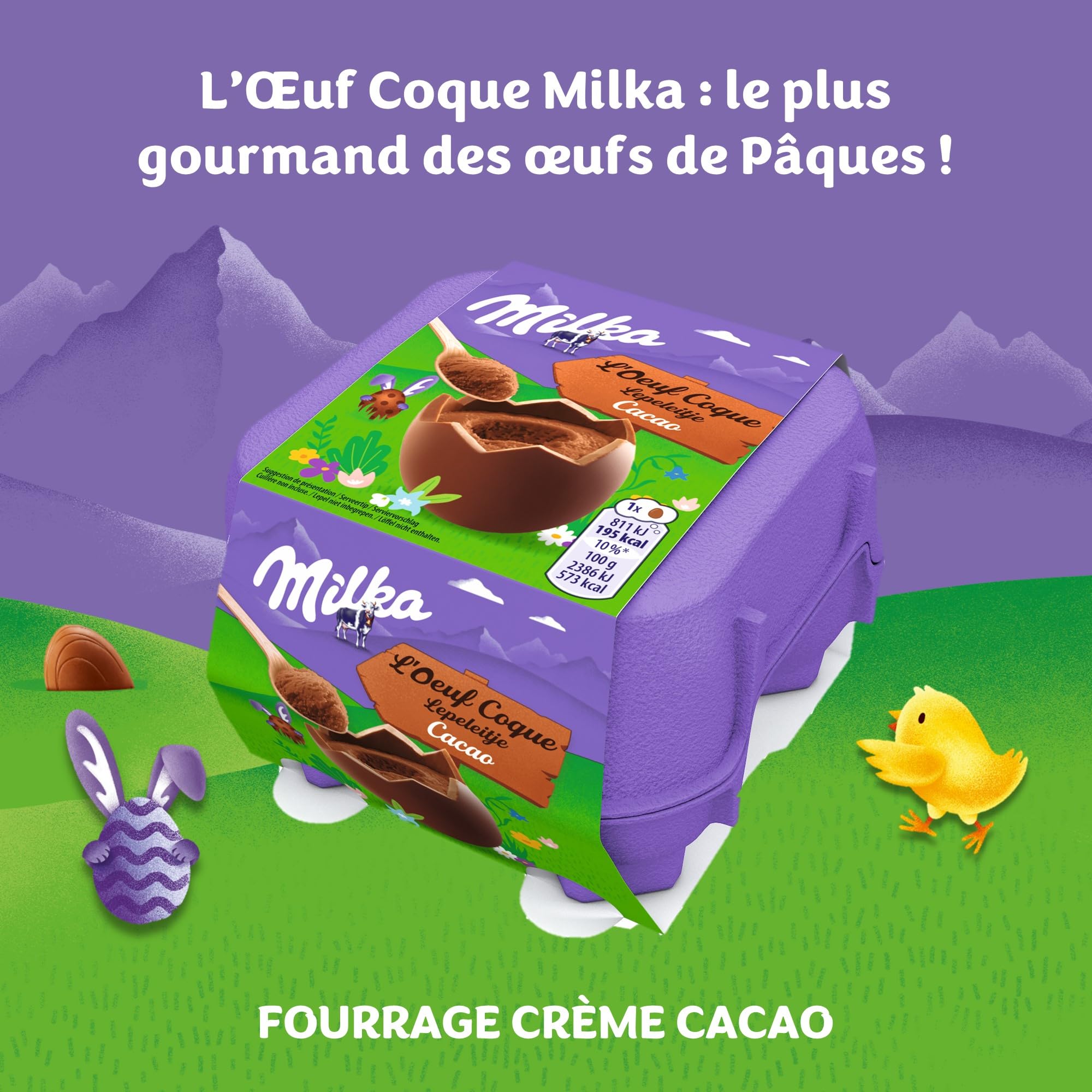 Visiter la boutique Milka Milka - 4 Œufs Coques Chocolat et Cacao - Œufs de Pâques en Chocolat Fourrés à la Crème au Lait et Cacao - Idée Cadeau - Chocolat à Offrir - 1 Boîte de 136 g in use
