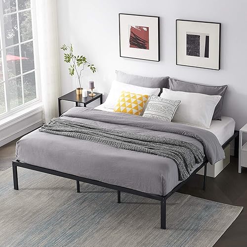 Miniatura 64 de Base de cama Vecelo, de 14 pulgadas, listones de acero resistente Plataforma metálica B,Plataforma plegable,Negro Metálico