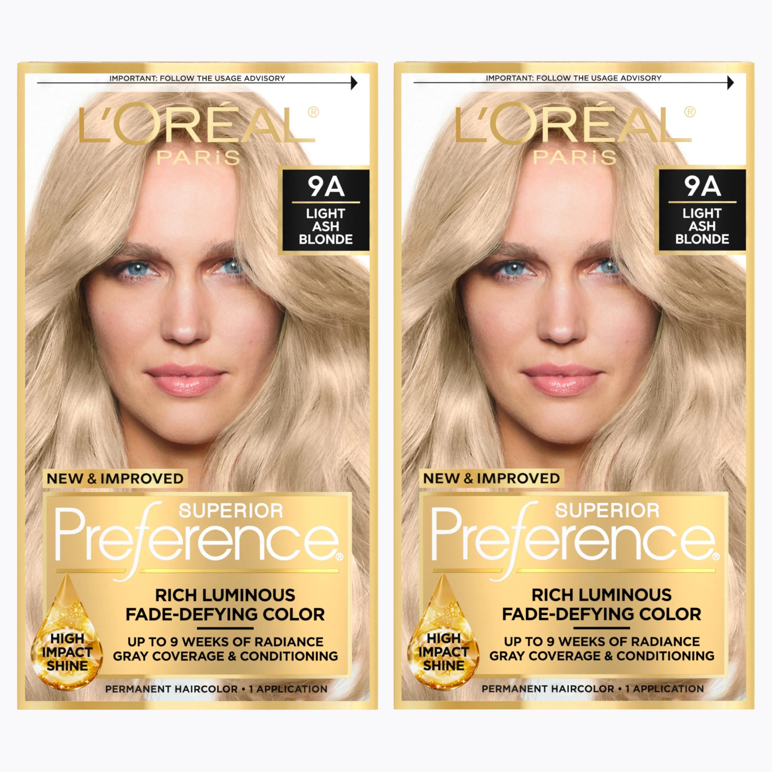 Superior Preference Luminous Fade-Defying Permanent Hair Color, Hair Dye For Up to 9 Weeks of Radiance, Light Ash Blonde 9A, 1 Hair Dye Kit (Pack of 2)