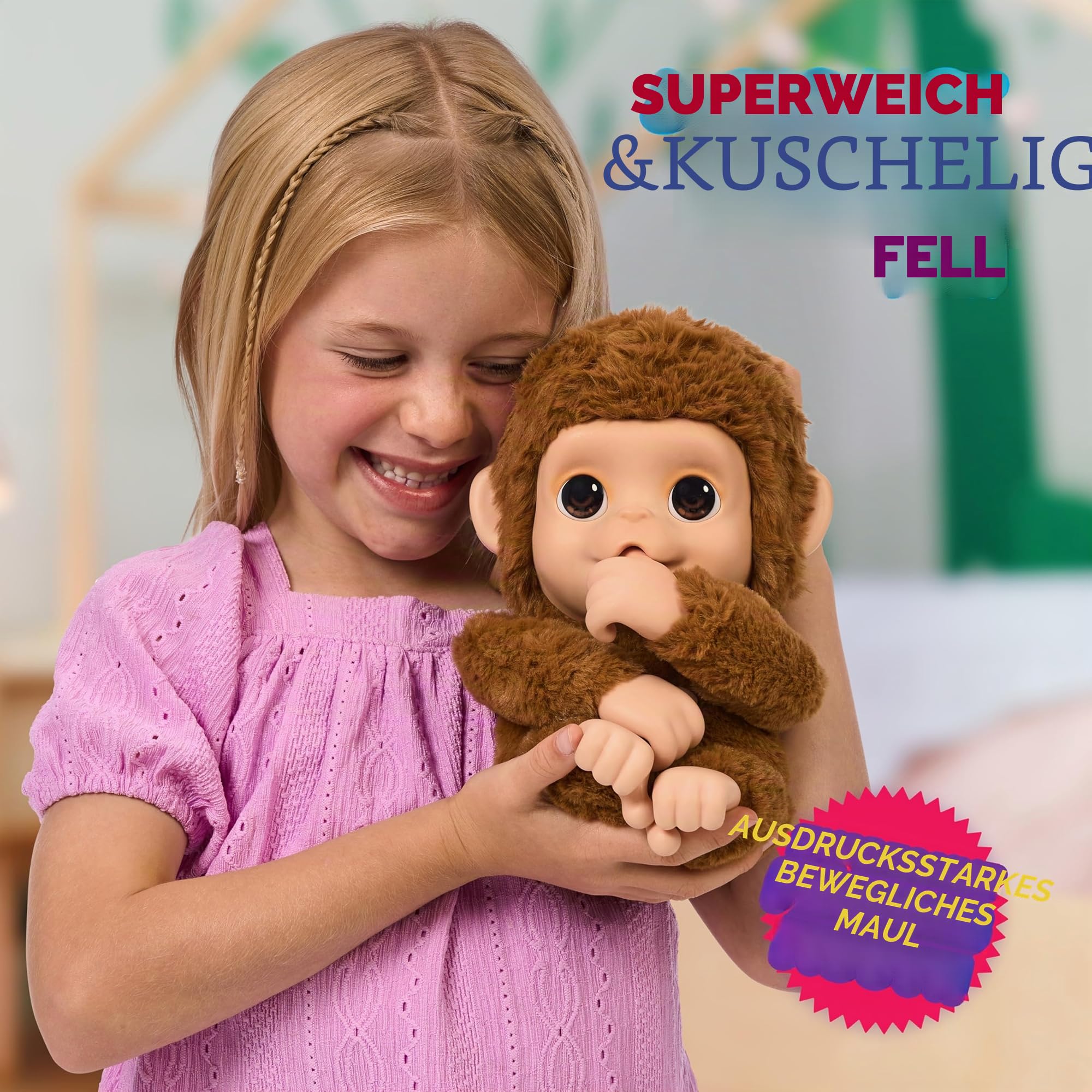 Little Live Pets My Baby Monkey Interaktiver Spielzeugaffe Mango kichert, frisst, nuckelt am Daumen, mit über 50 Geräuschen und Reaktionen für Kinder ab 4 Jahren.