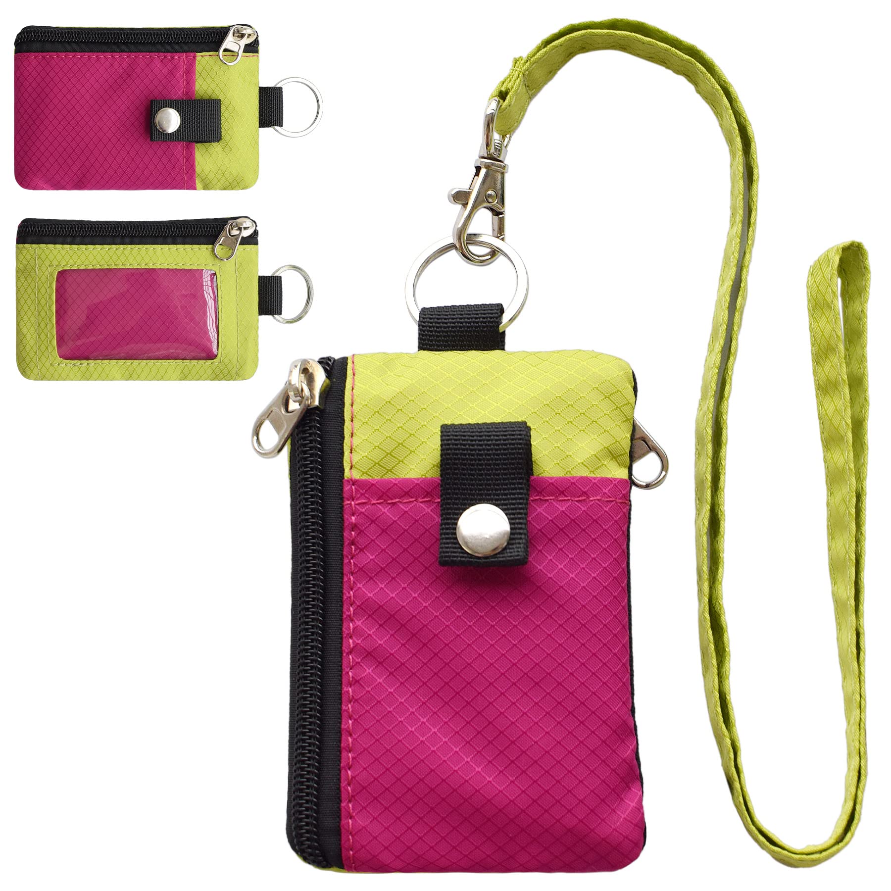 CHENSPRX Minimalist RFID Blocking Small Wallet with ID Window,WaterResistant Zip Id Case Wallet with Lanyard Keychain for Cards,Cash,Travel,Women,Men