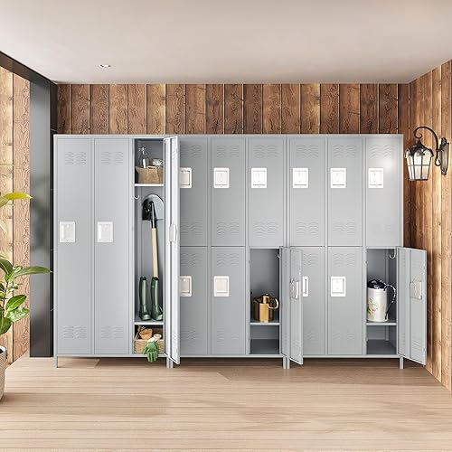 Miniatura 4 de MIIIKO Taquillas metálicas de 2 niveles de 3 anchos, 72 x 36 x 16 pulgadas con 6 compartimentos, armario grande para empleados con estantes, puertas