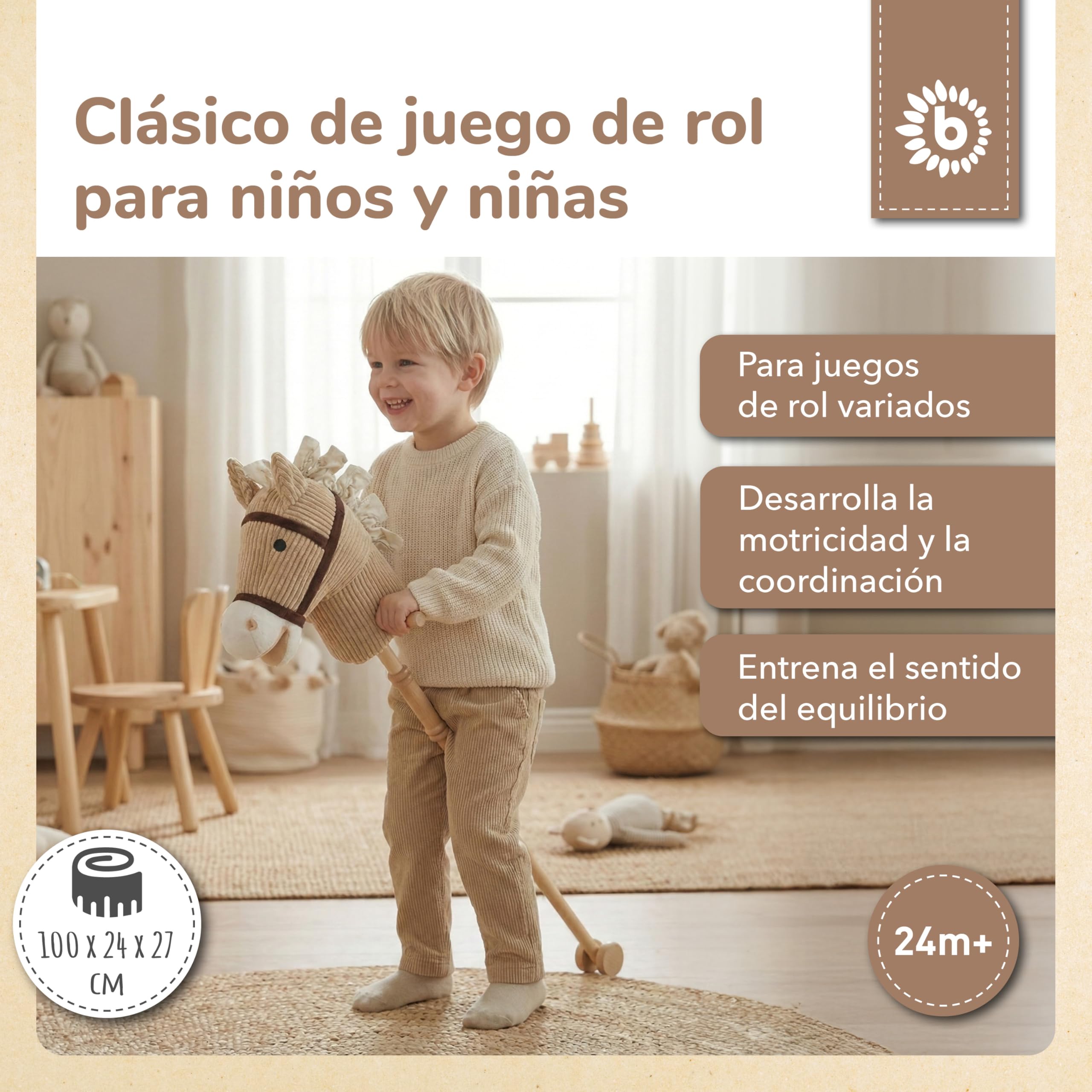 Bieco Caballito de juguete para niños Lucky | Caballo de pasatiempos para niños | Caballito de juguete para rodar | Caballo de madera con asa | Bonito caballo de juguete para niños | Accesorios de