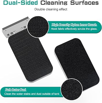 AQQA Aquarium Magnetic Glass Cleaner, Fish Tank Glass Scrubber Algae Scraper Comfortable Grip Handle with Dual Blades, Double Side Magnetic Brush for up to 0.32'' Thick Glass/Acrylic Aquariums (Small)