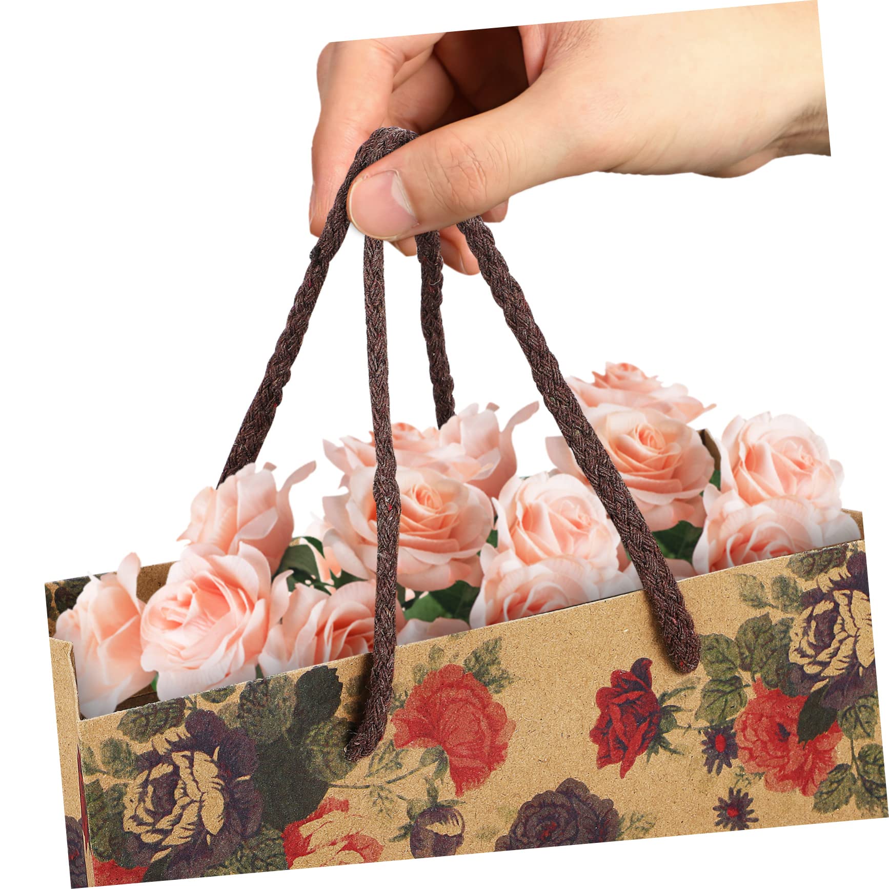 COLLBATH Geschenktüte Groß 40x30 Papiertüten mit Rosenmuster 12 Stück Kraftpapier Tragegriffe Stabilem Boden für Geburtstage und Einkaufen