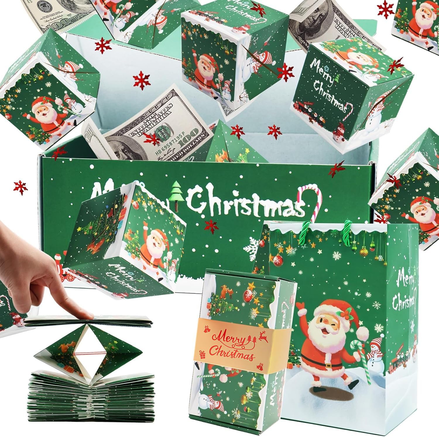 Surprise Gift Box Explosion for Money, DIY Unique Folding Bouncing Cash Pop Up Gift Boxes for Birthday, Christmas, Anniversary, Valentine's Day (Green B - 6 sheets)