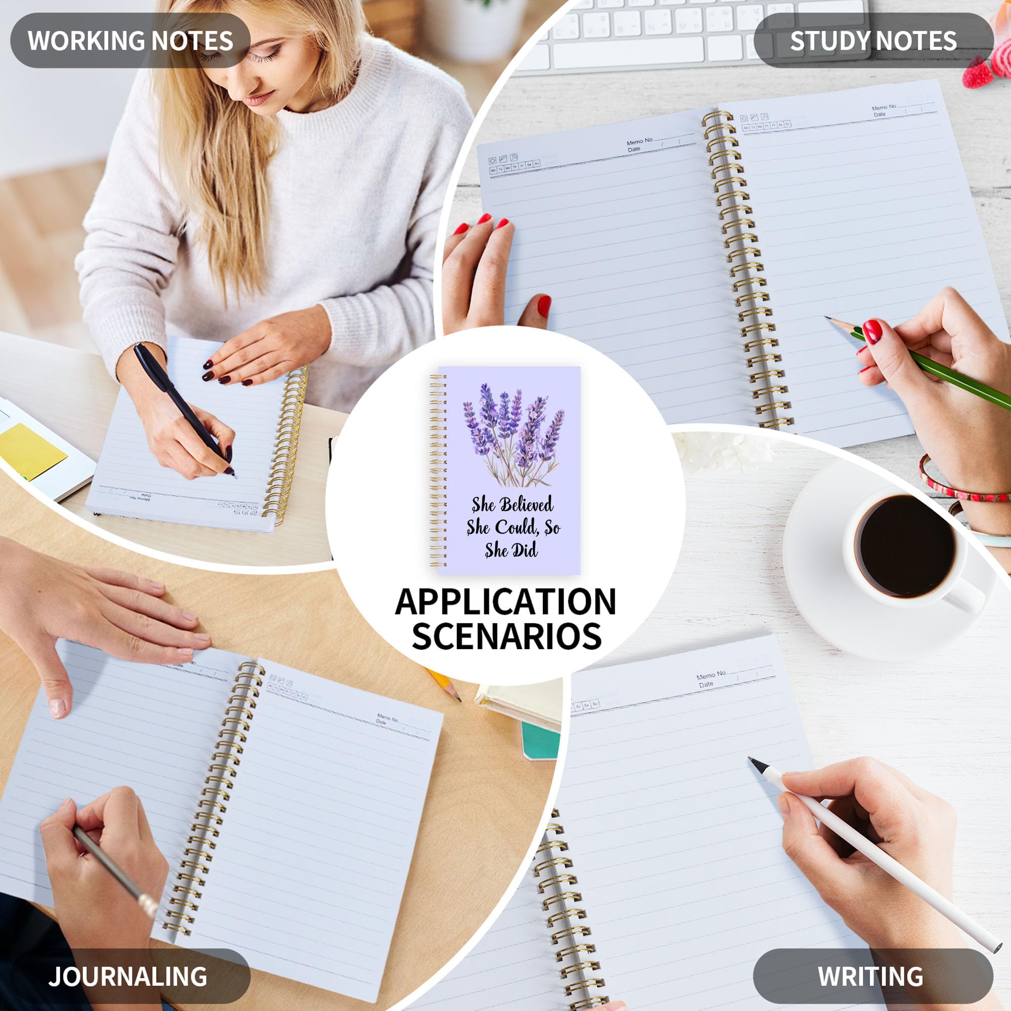 2 quaderni a spirale con 100 pagine, formato A5, a righe, con copertina rigida, per ufficio, scuola, casa, rilegatura a doppio filo, con rilegatura spessa di alta qualità, per lavoro e studio