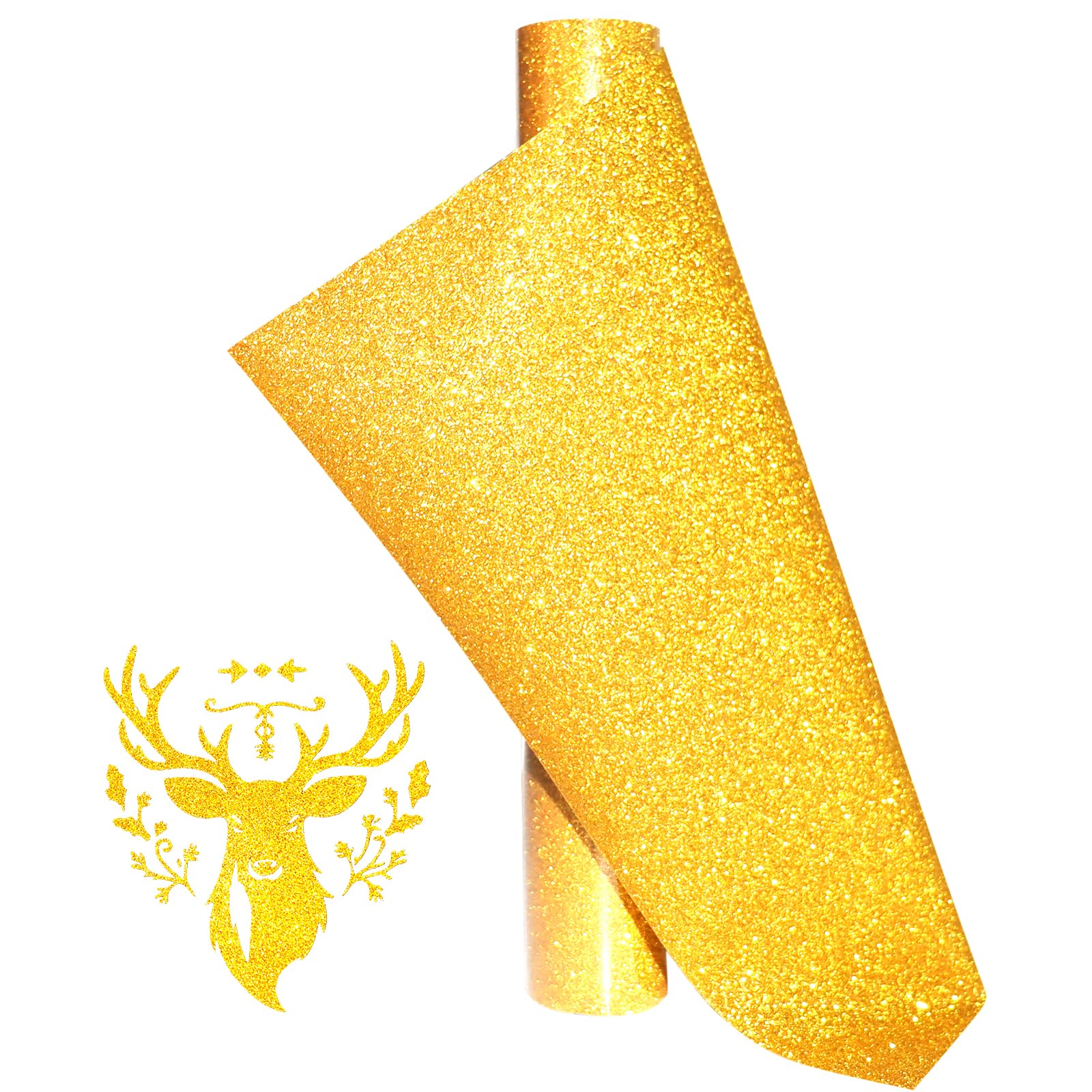 Gold Glitter Heat Transfer Vinyl Rolls Gold Iron HTV Vinyl Glitter HTV 12Inch x 5Feet Iron on Vinyl for Cricut, T-Shirts DIY Design Easy to Cut and Weed, Silhouette Cameo &amp; Heat Press Machine
