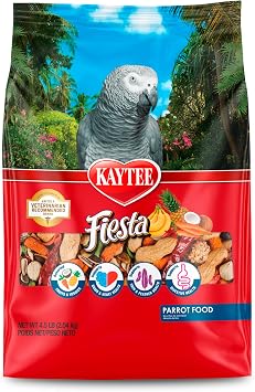 Kaytee Fiesta Parrot Food، مزيج مغذي وممتع، يدعم صحة الجلد والريش والهضم والدماغ والقلب، 4.5 رطل