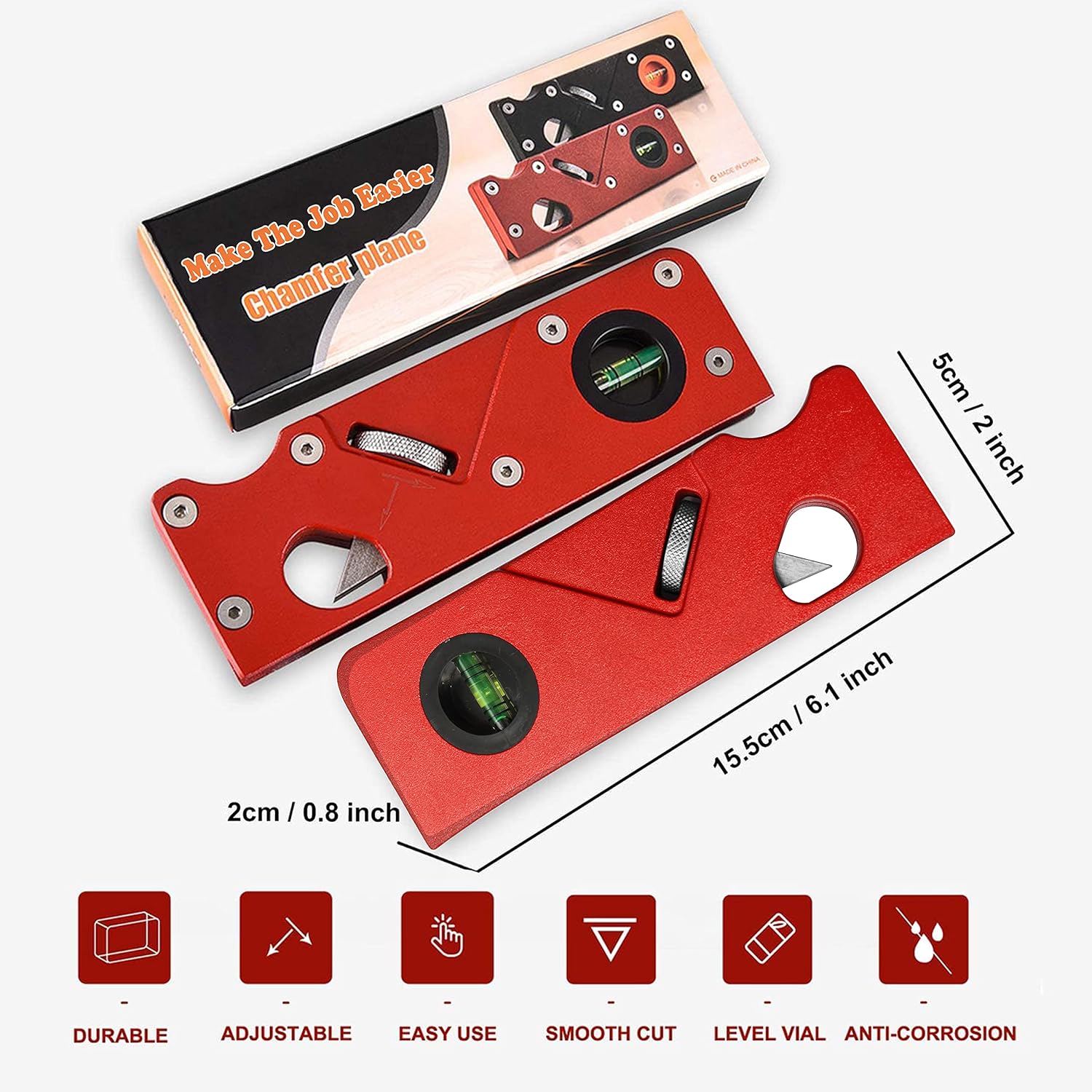 Wood Chamfer Plane With 7 Cutter Heads - Edge Trimming & Rounding Tool For Woodworking