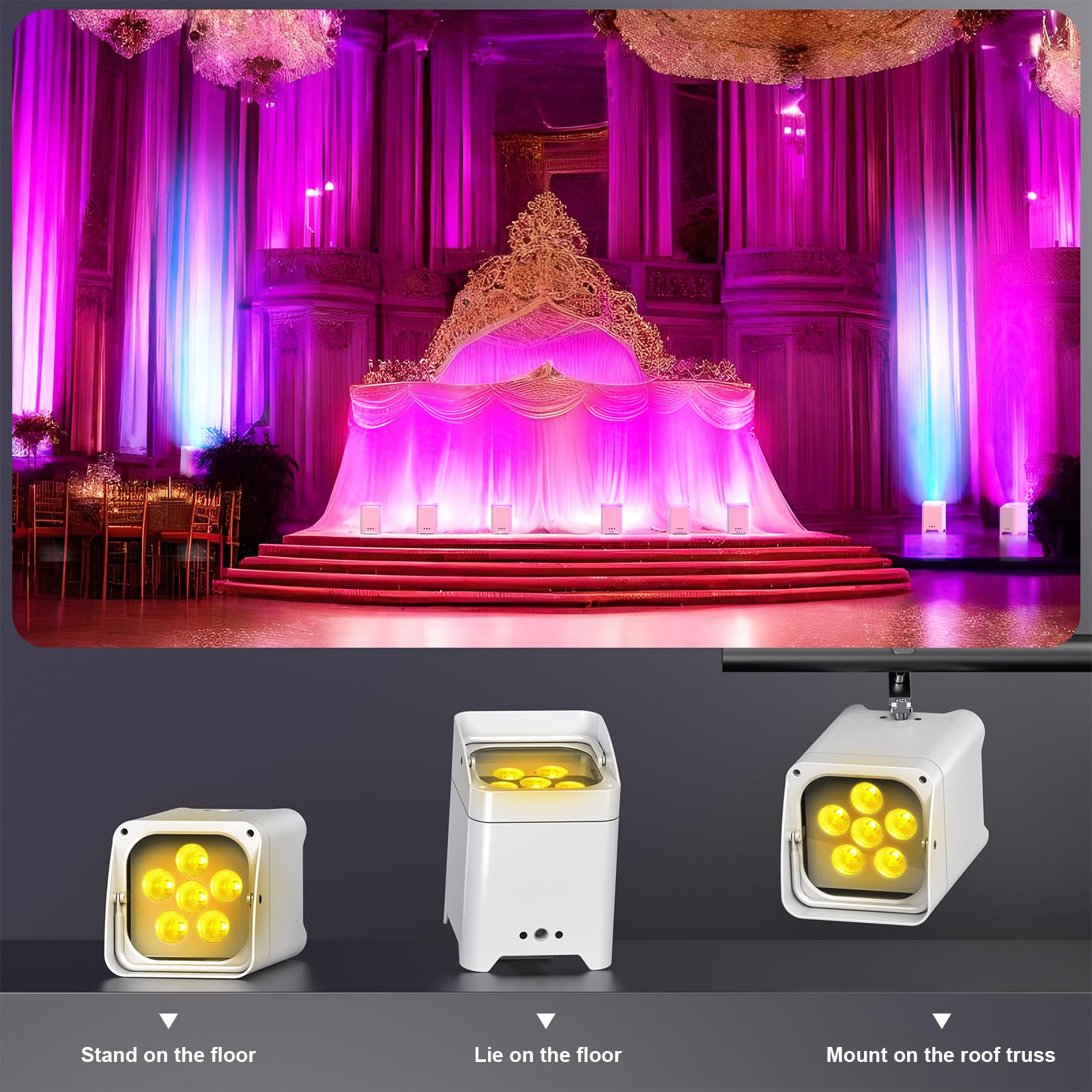 108W APP Par LED Batteria Ricaricabile, 9600mAh RGBWA+UV Luci da Palco con Telecomando/DMX Luci Discoteca per Club Party Outdoor Matrimonio Halloween Natale