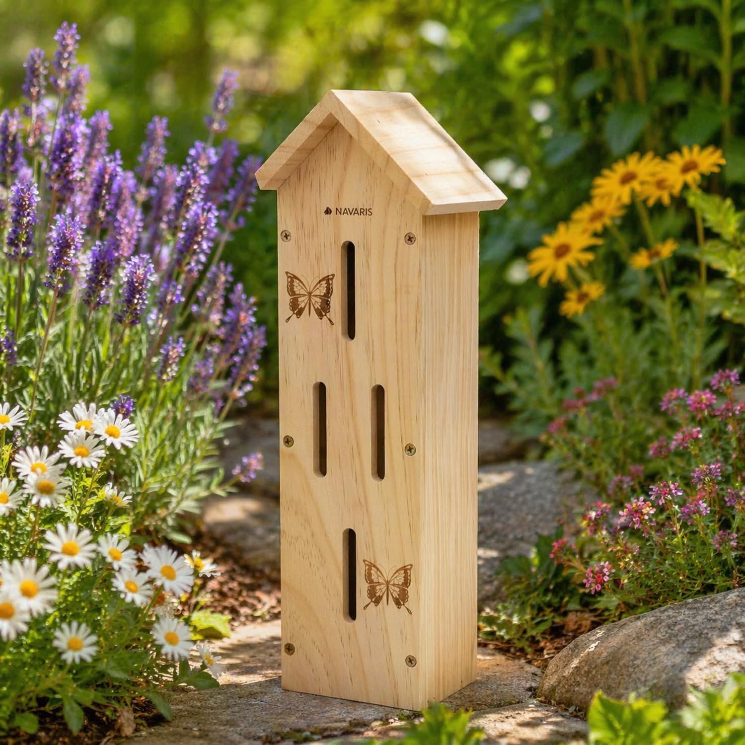 CKB LTD Wooden Butterfly House Shelter Natural Garden Butterfly Box Rustic Wildlife Bug Habitat Decorative Outdoor Garden Ornament with Pitched Roof Habitat for Butterflies