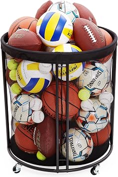 Kingarage Ball Storage Bin, Sports Ball Storage Cart, Ball Holder with Wheels for Basketball, Soccer, Garage, School, Indoor, Outdoor Ball Basketball Storage Rack Upgraged