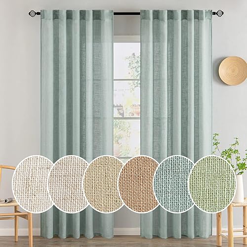 MIULEE Cortinas de lino beige camello de 84 pulgadas de largo para dormitorio, sala de estar, cortinas de ventana con textura de lino suave y