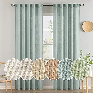 MIULEE Sea Green Linen Curtains 84 Inch Length for Bedroom Living Room, Soft Thick Linen Textured Window Drapes Semi Sheer Light Filtering Back Tab Rod Pocket Burlap Look Aqua Decor, 2 Panels