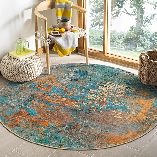 Lahome Modern Abstract Round Rug - 4Ft Colorful Rugs for Entryway Small Bathroom Rugs Washable Circle Mat, Contemporary Indoor Floor Accent Bath Carpet for Kitchen Bedroom Family Room Decor