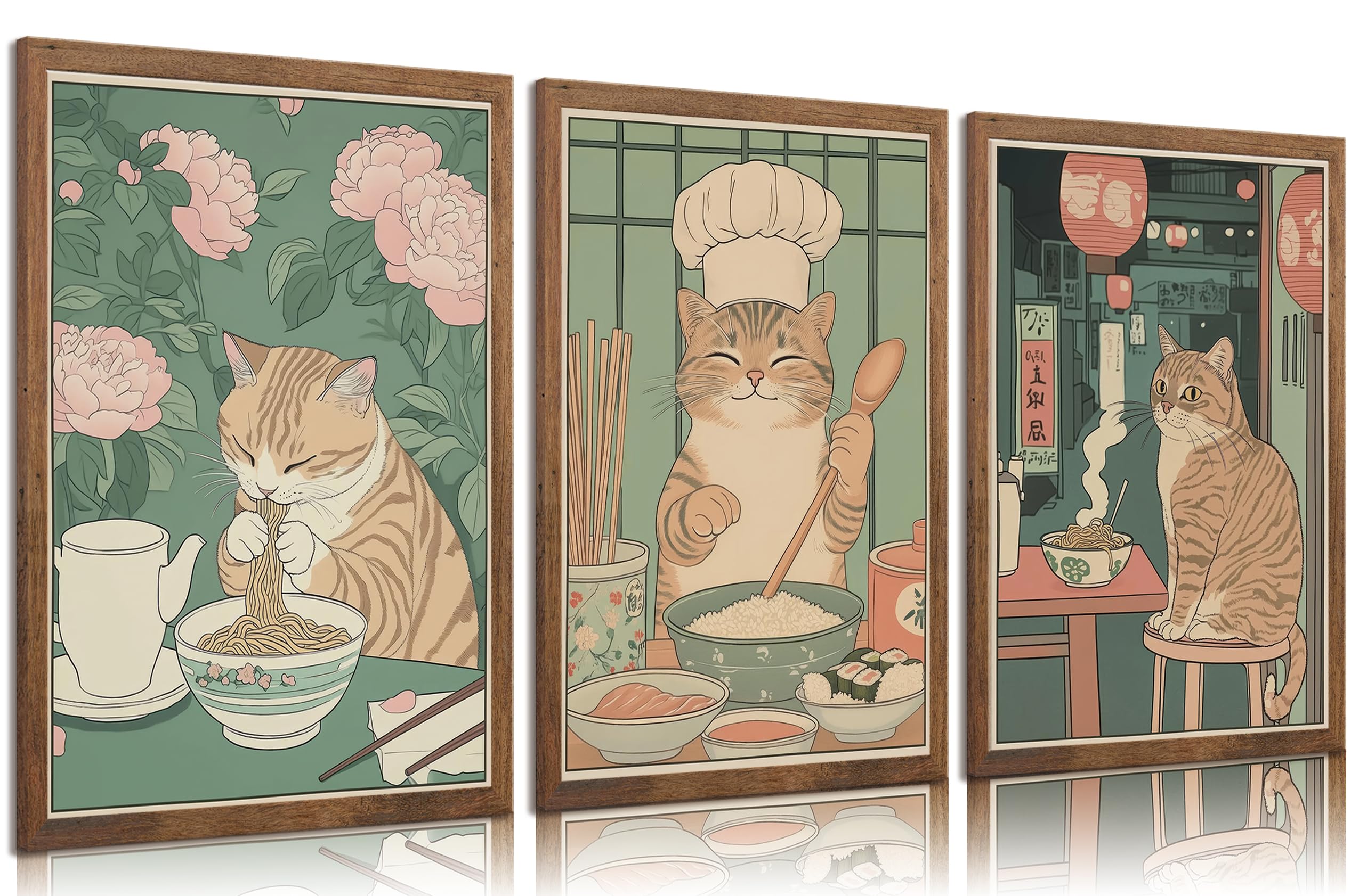 Toile Murale Vintage Avec Chat Japonais Mangeant Des Nouilles