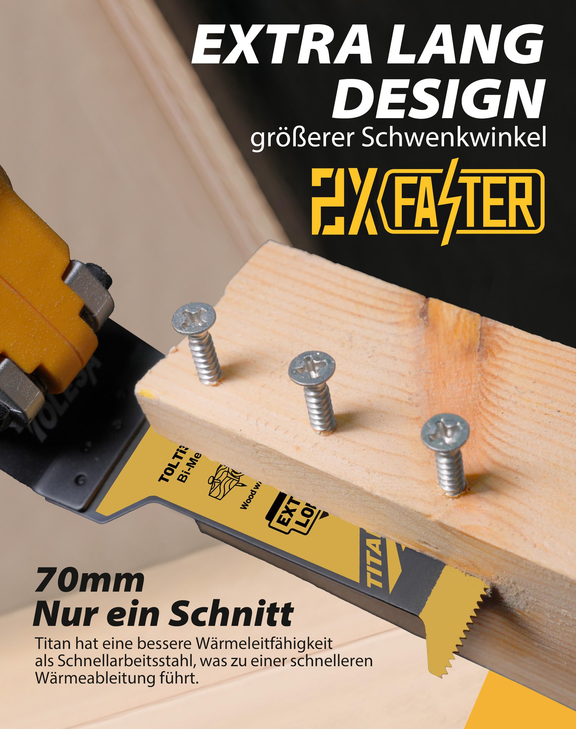 TOLESA 16tlg Multitool Sägeblätter Titan Extra Lange und Breite für Multimaster Sägeblätter zum Schneiden von Metall, Geeignet für Metall, Holz und Kunststoff