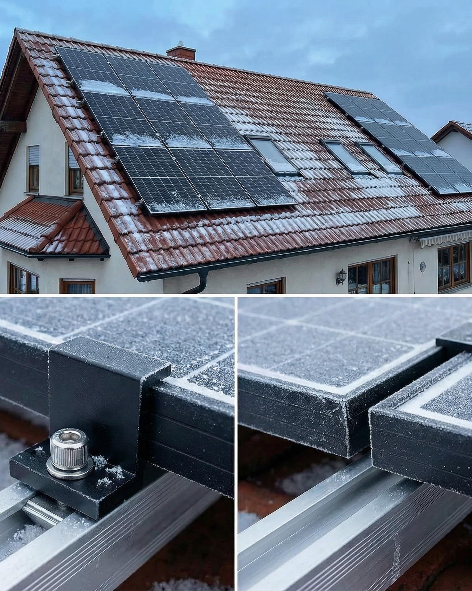 Kit de Fixation Panneau Solaire: 20 Pièces Support Panneau Photovoltaique en Aluminium 30 mm Support Montage Panneau Solaire en Z Avec Ecrous et Boulon