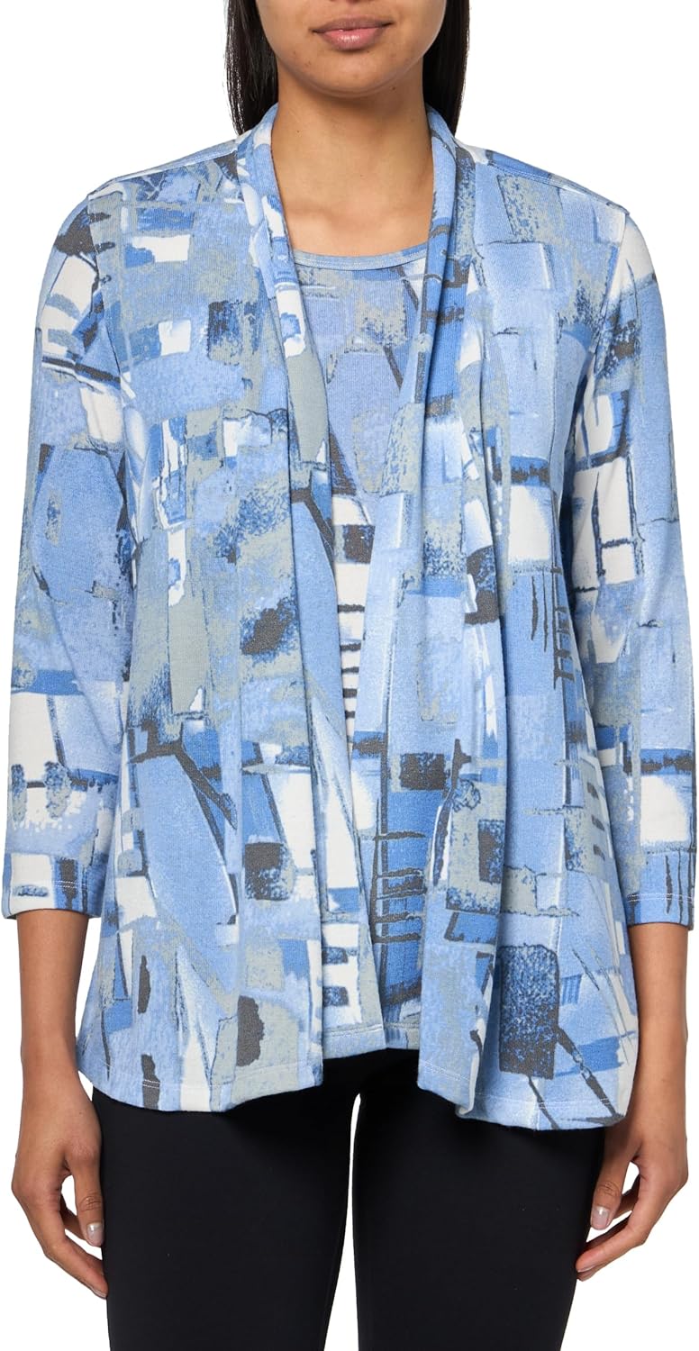 MULTIPLES Three Quarters Sleeves Open Front Jacket and Tank Two-Piece Set