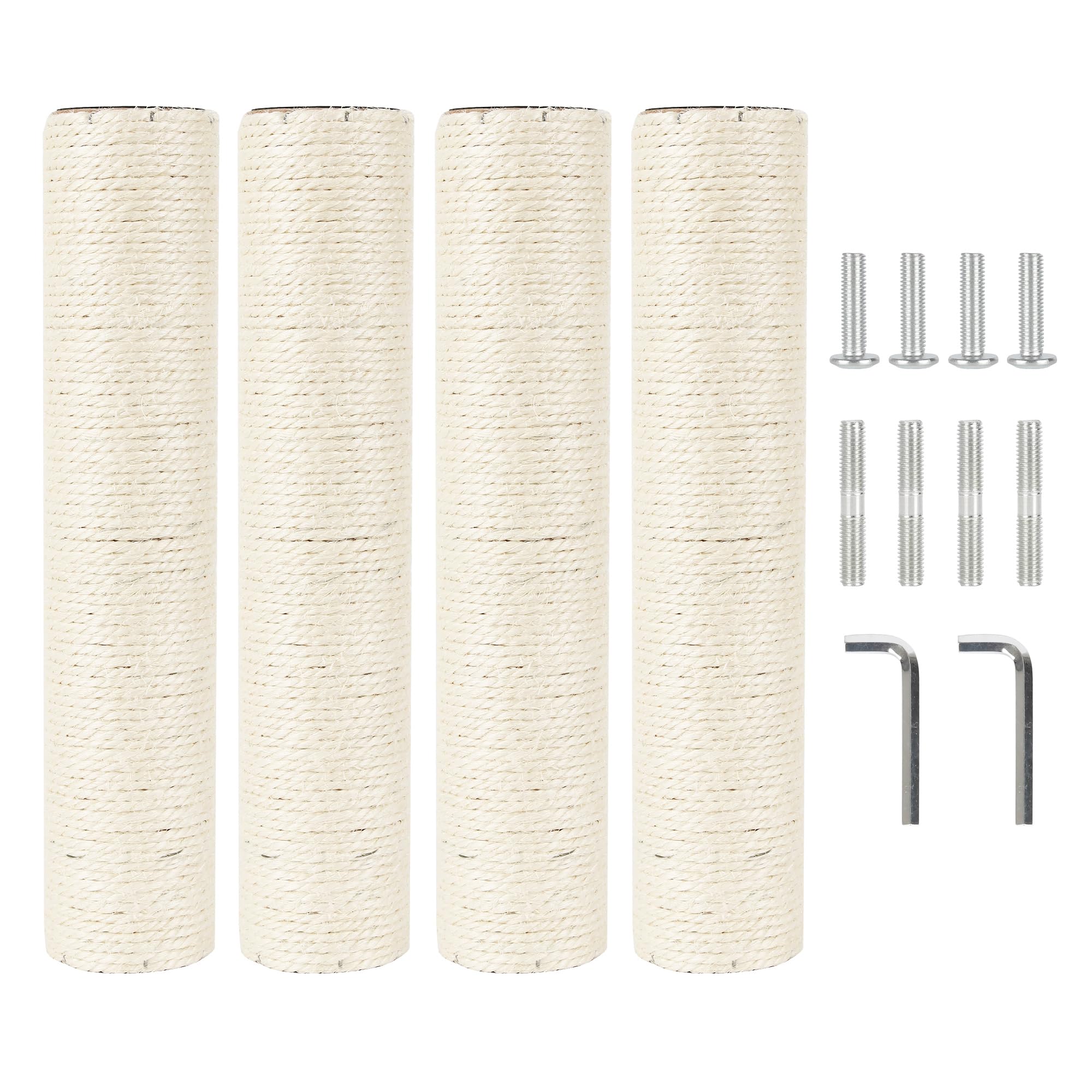 NEUMIHARO 4 Pcs 2.9in 7.4cm Diameter Cat Tree Scratching Post Replacement Sisal Pole Parts (M10, 13.8in/35cm)