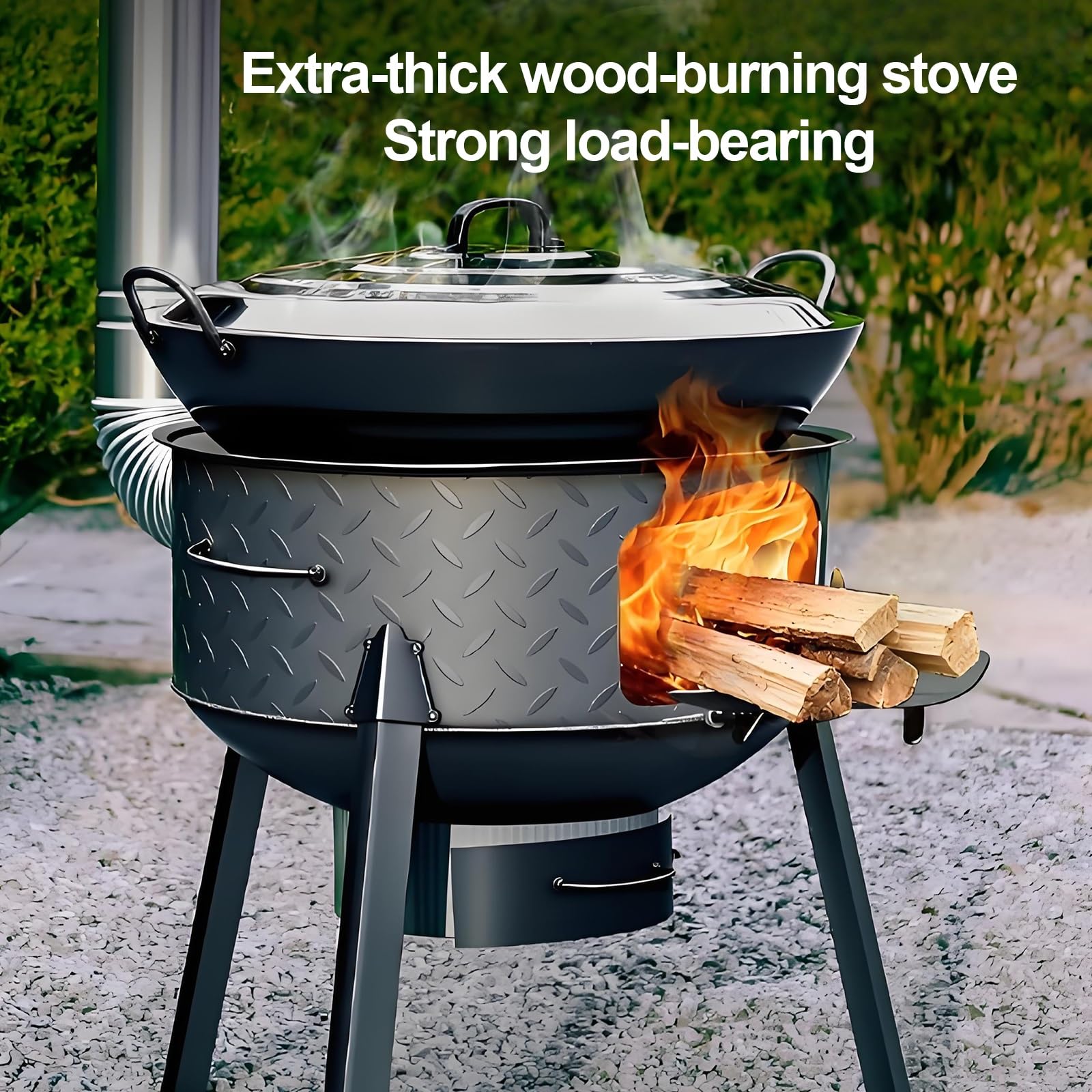 Estufa de Leña de Hierro Fundido Interior y Exterior Estufas de Camping Portátil de Acero Grueso con Patas de 70cm, Estufa Calefactora Multifunción(35cm)