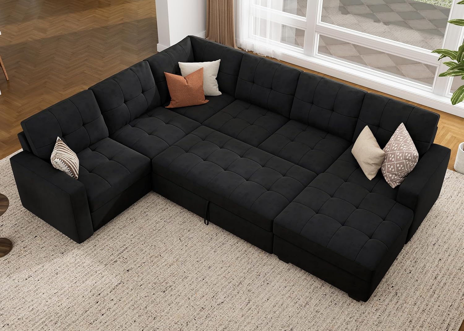 HONBAY Sectional Sleeper Sofa with Pull Out Bed, Sleeper Sectional Couch for Living Room, Sofa Bed with Storage Chaise