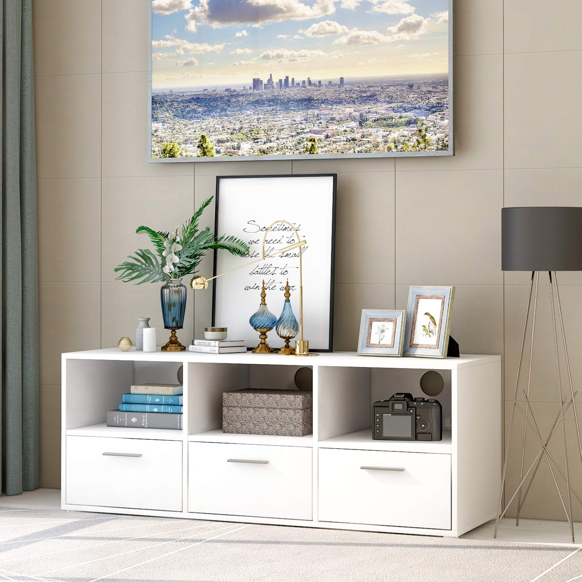 Buy AOBLAH White TV Units for Bedroom Wooden TV Stand Modern TV Bench