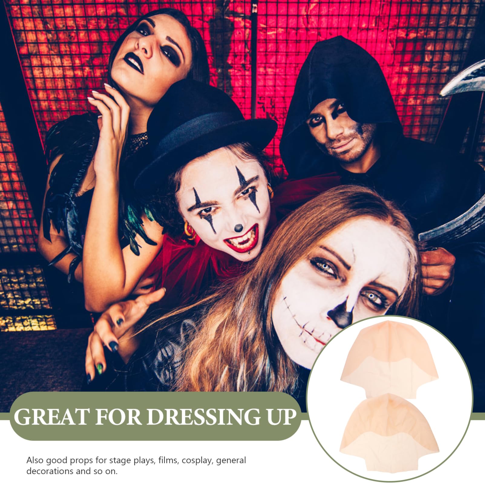 Beatifufu 2pcs Cosplay Bald Head Hat Latex Wig Caps Stretchy Head Cover for Halloween Stage Film