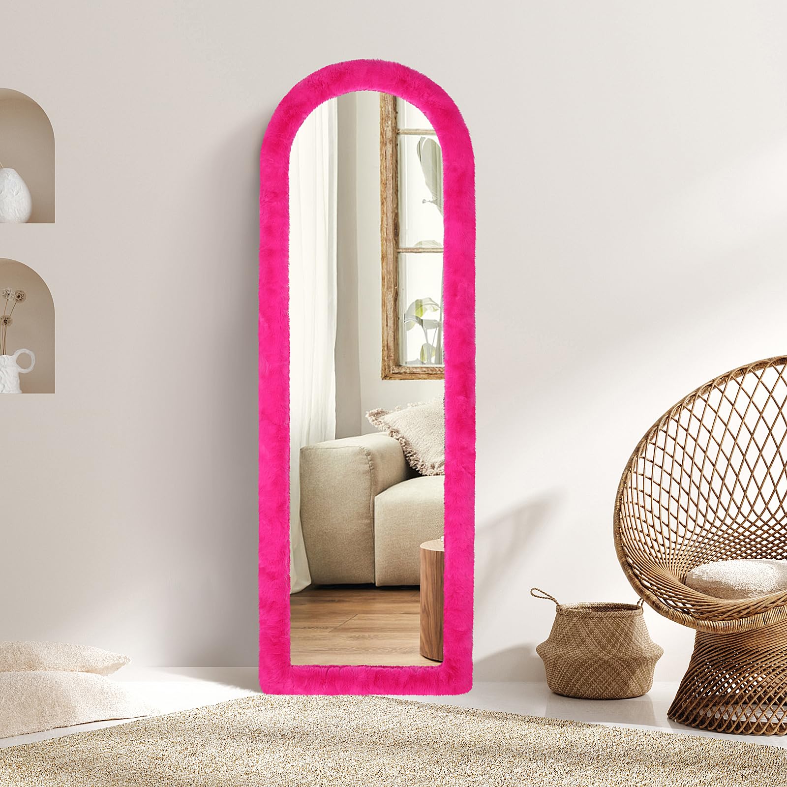 AnorTrek Fluffy Mirror Cover for Arched & Full-Length Mirrors (59"x16") – Stretch Fabric, Non-Slip Backing, Decorative Protector – Soft & Durable